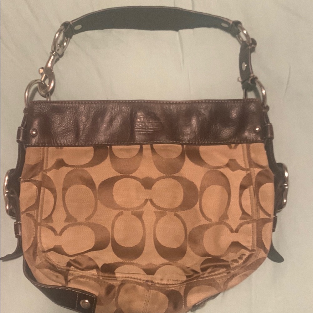 Coach Brown and Tan Monogram Shoulder Bag